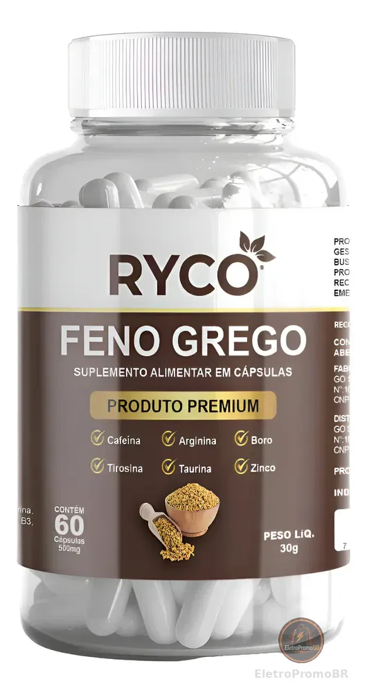 Feno Grego Com Taurina, Arginina, Boro, Tirosina 60 Cápsulas