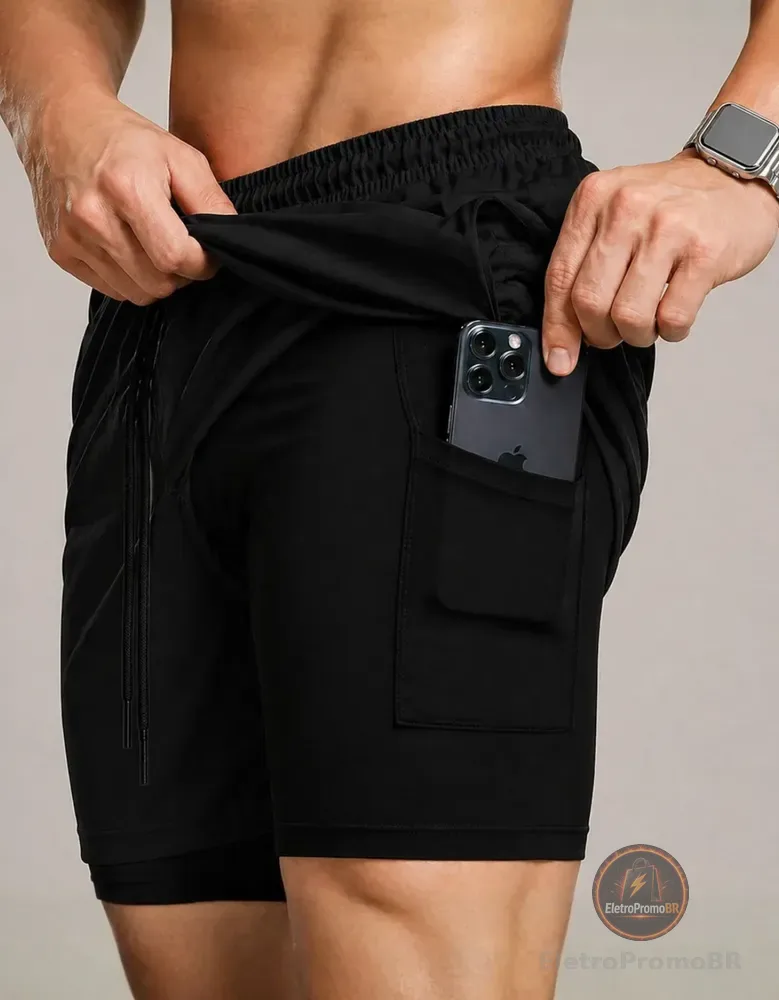 Bermuda Compressão Duplo Masculina 2 Em 1 Short Academia
