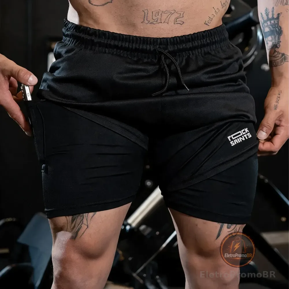 Bermuda Masculina 2 Em 1 Dry Fit Academia Slim