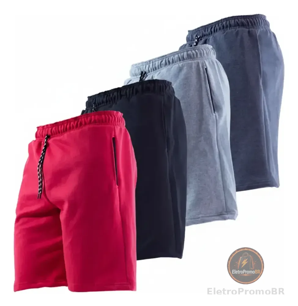 Kit 4 Bermuda Moletom Moletinho Masculino Bolso Academia