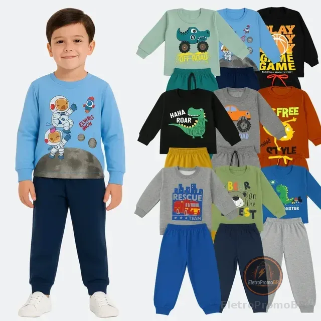 Kit 4 Peças Conjunto Infantil Menino Inverno Moletom Frio