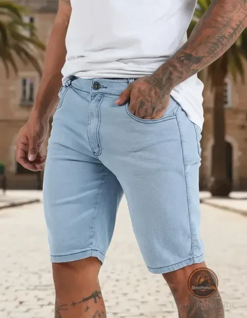 Bermuda Jeans Masculina Skinny Super Lycra Linha Premium