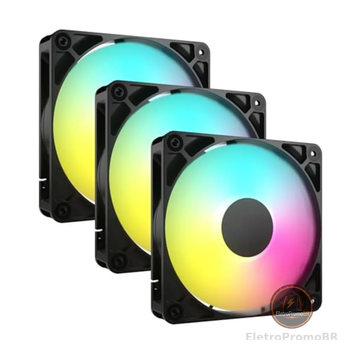 Ventoinhas RS120 ARGB PWM de 120 mm – Conexão em cadeia em série – Baixo ruído – Rolamento magnético – Pacote triplo – Preto