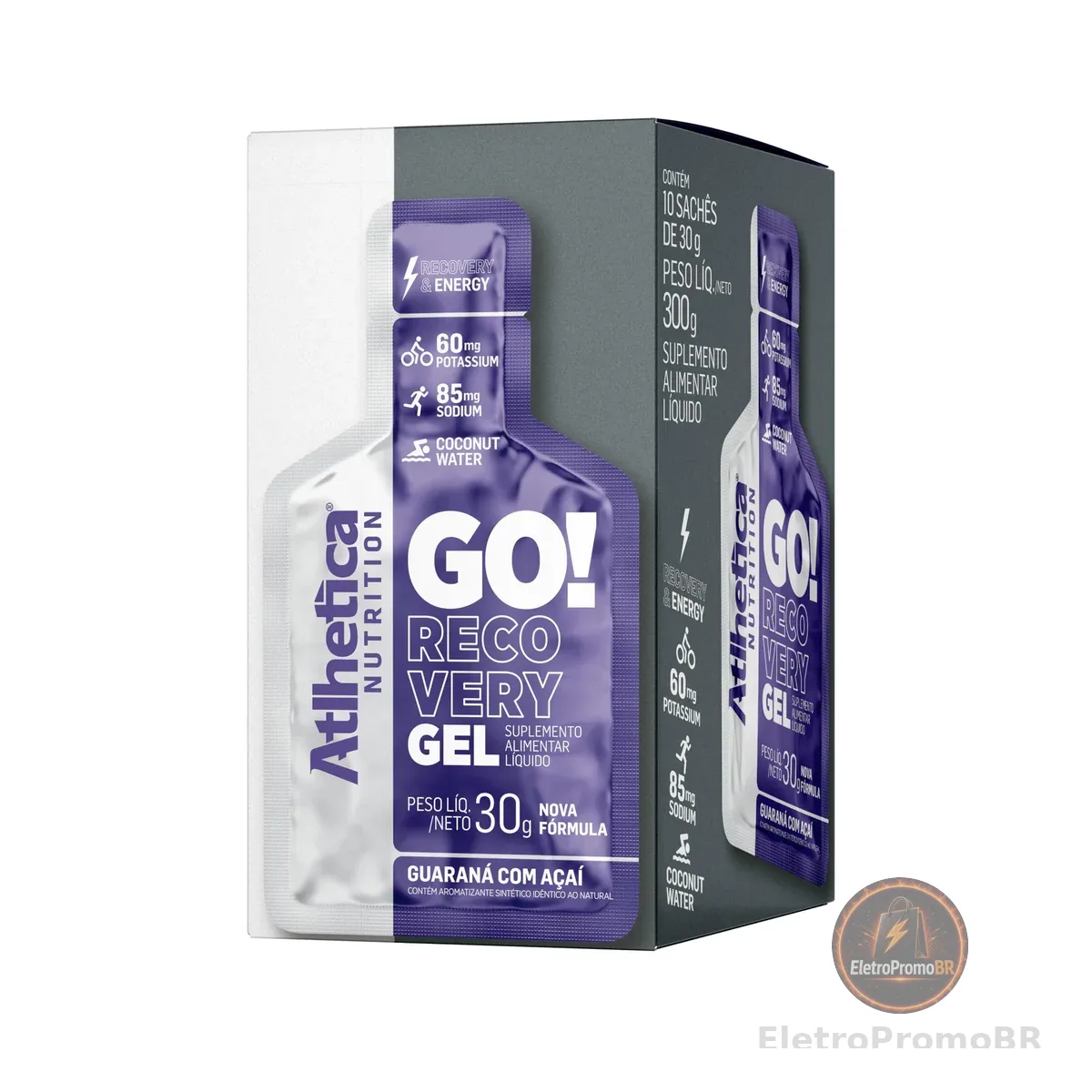 Go Energy Gel (10 Sachês) - Sabor Guaraná e Açai, Atlhetica Nutrition, Roxo