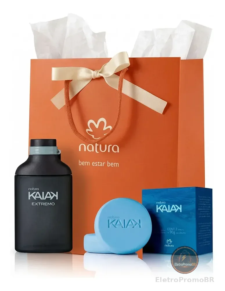 Kit Presente Kaiak: Deo Colônia Extremo 100ml + 2 Sabonetes Barra Corpo E Barba 90g + Sacola Presente M