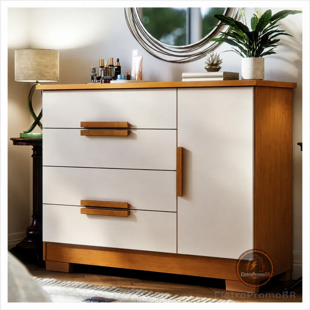Cômoda Sapateira 4 Gavetas 1 Porta Para Quarto De Casal Grande Organizador De Roupas Em MDF Moderno