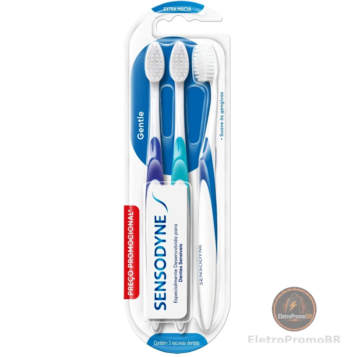 Sensodyne Escova de Dente Extra Macia, Gentle, para Dentes Sensíveis, 3 unidades