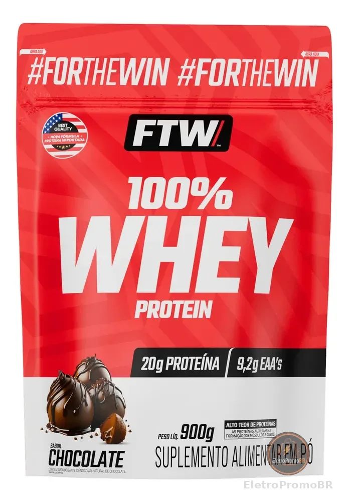 Whey Protein 100% Concentrado 900g Refil Sabor Chocolate - FTW