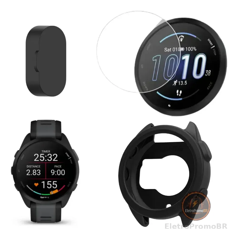 Película Para Garmin Forerunner 165 + Case E Tampa Brinde