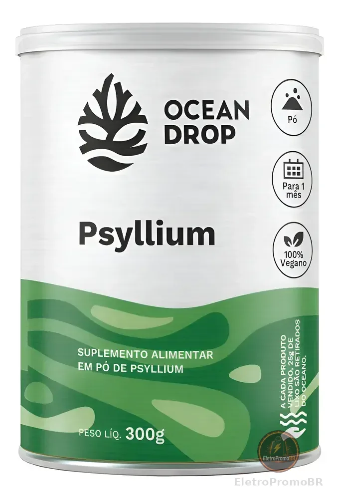 Psyllium Em Pó Ocean Drop Fibras Solúveis Natural 100% Vegan Psyllium Em Po Natural 300g