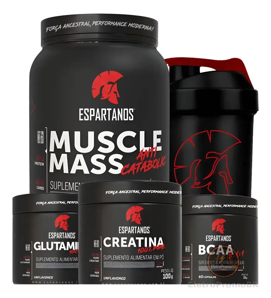 Kit Mass Hipercalórico + Bcaa + Creatina + Glutamina + Copo Chocolate