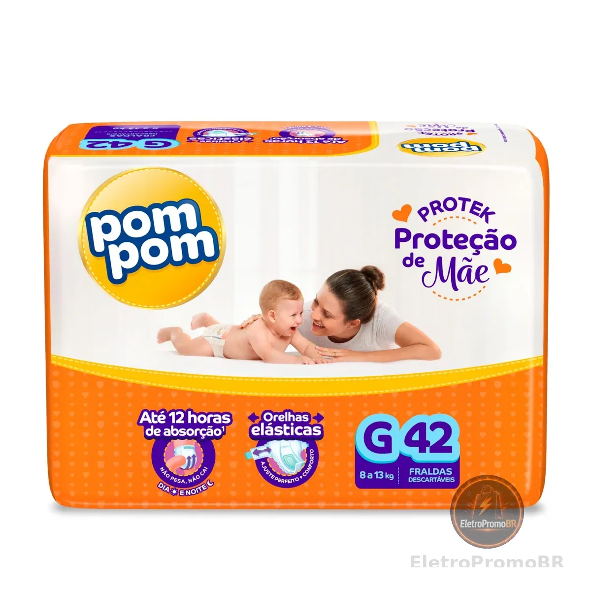 Fralda Pom Pom Protek Proteção de Mãe Mega G 42 Unidades