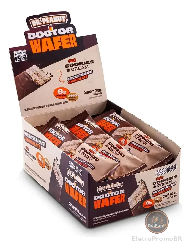 Dr Peanut Doctor Barra Wafer Cookies Cream 25g 12 Unidades Cookies