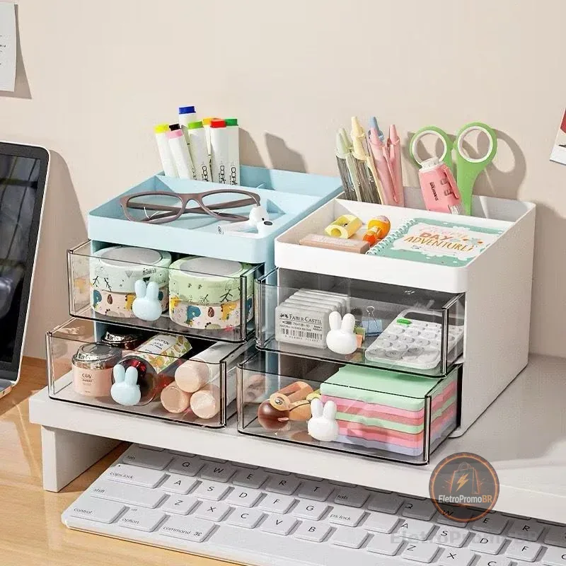 Porta Organizador De Mesa Coelhos Fofo Gaveta Treco Maquiagem De Mesa Pequeno Multifuncional Estilo Minimalista