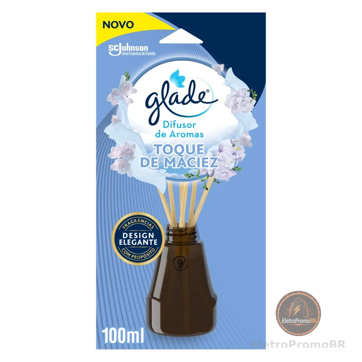 Glade Difusor de Ambiente Toque de Maciez, Frasco 100ml e 6 Varetas