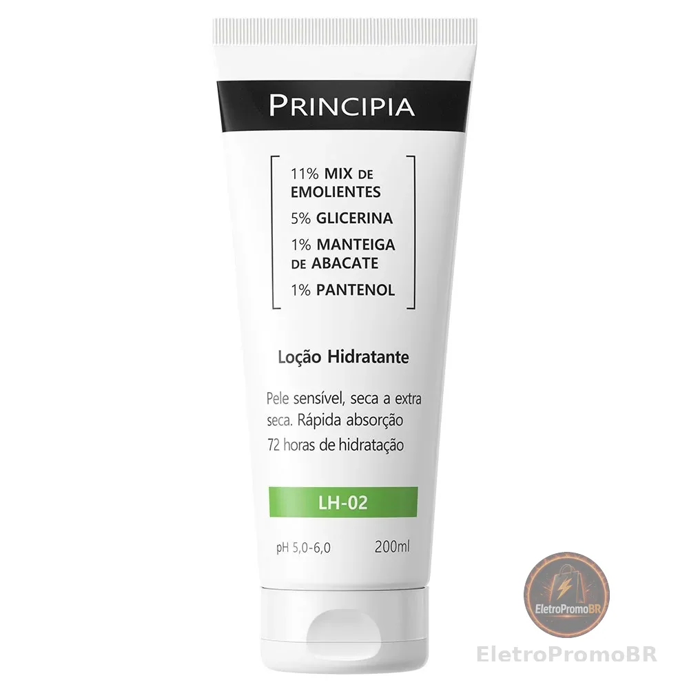 Loção Hidratante Corporal c/ 11% Mix de Emolientes + 5% Glicerina + 1% Manteiga de Abacate Principia LH-02 200ml
