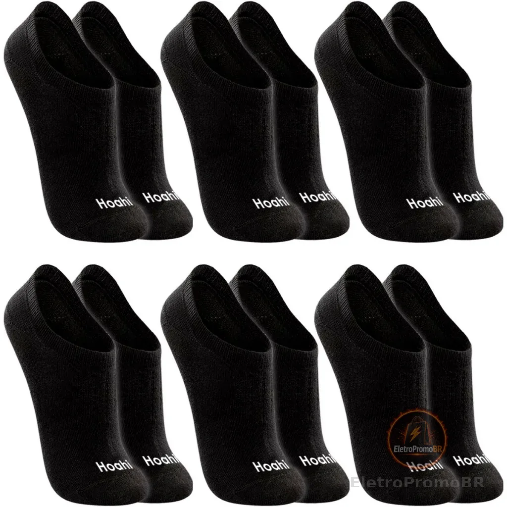 Kit 6 Pares Meias Hoahi Cano Baixo Soquete Algodão Masculina Feminina Confortável Macia Casual