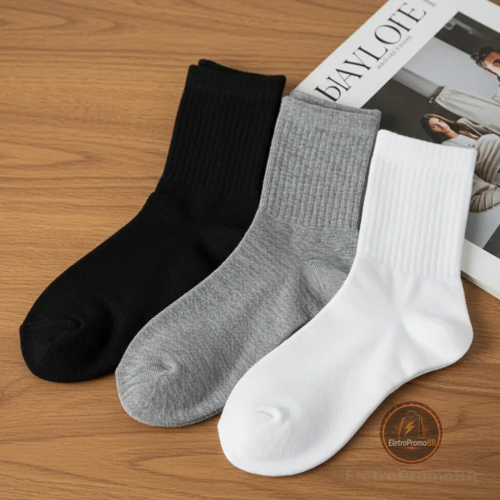 Par de Meias Classic Cano Médio Masculina Feminina Unissex Sortida