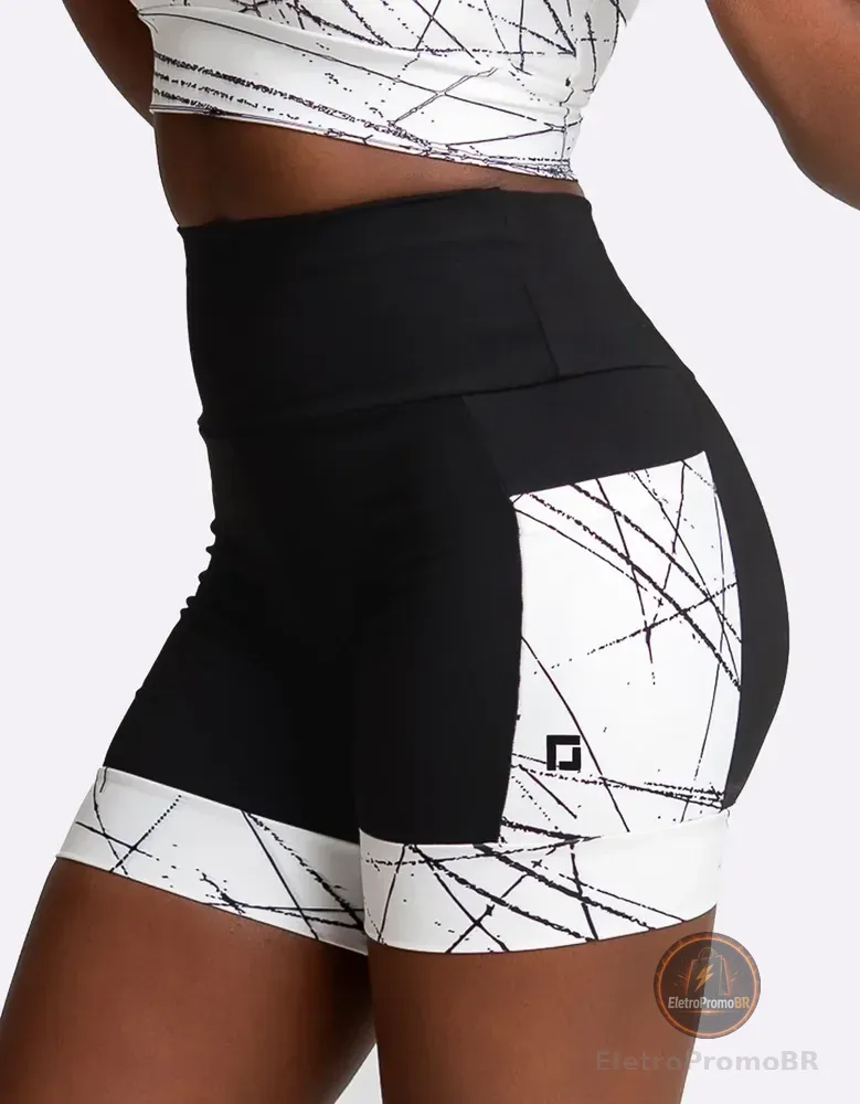 Shorts Corrida Cintura Alta Para Treino Zero Transparência Black-white Liso M