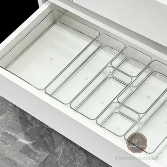 Kit 7 Organizadores Multiuso para Gavetas, Armários, Geladeiras Potes em Acrílico