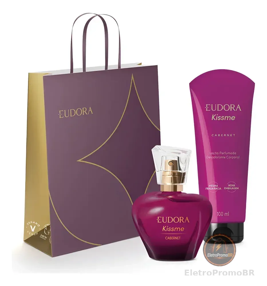 Eudora Kiss Me Cabernet Presente: Colônia 50ml + Loção Perfumada 100ml + Sacola