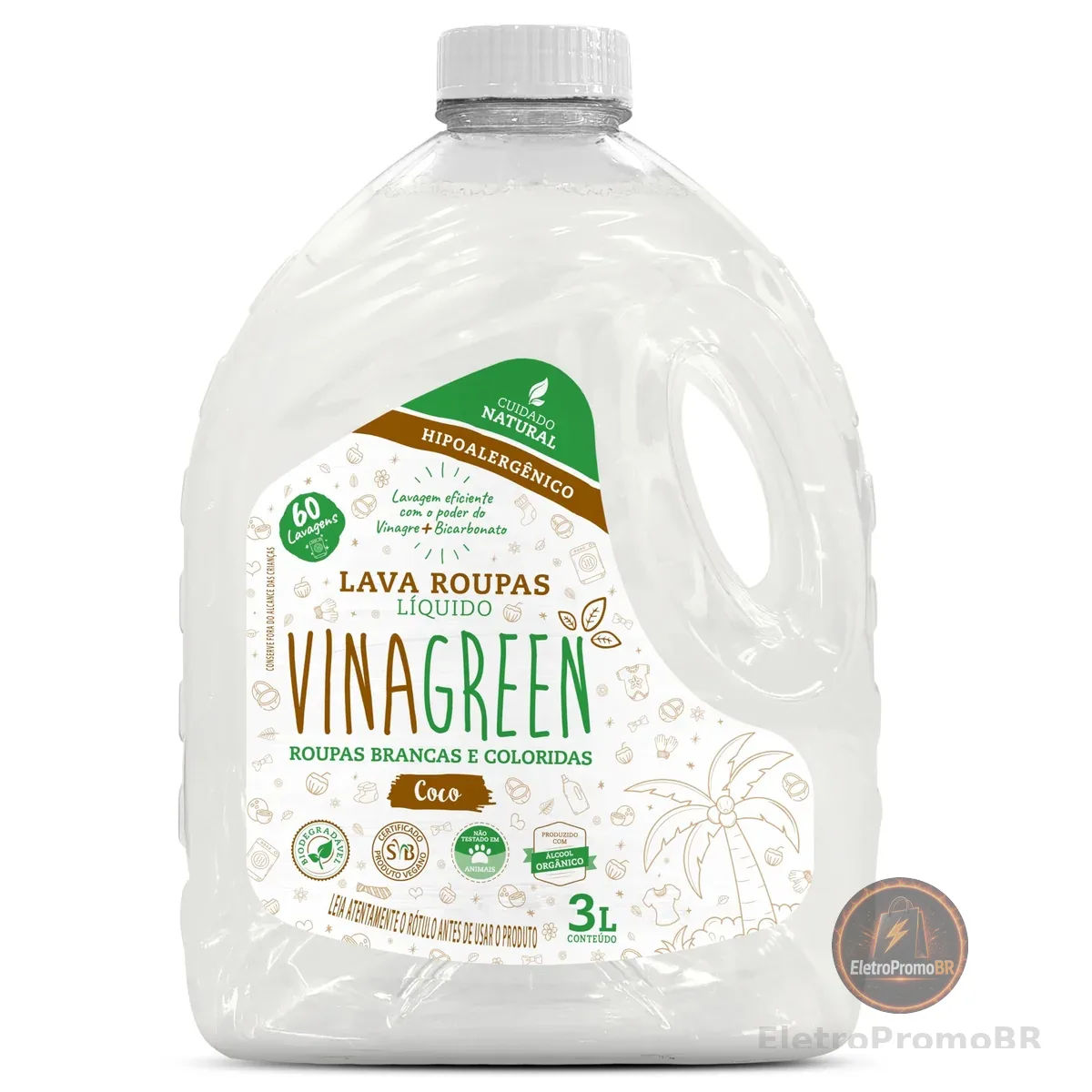 Vinagreen Lava Roupas Líquido 3L Sabão de Coco