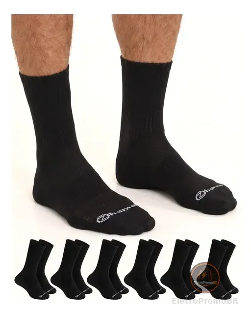 Kit 6 Pares Meias Zhamaro Premium Cano Alto Sport Atoalhada