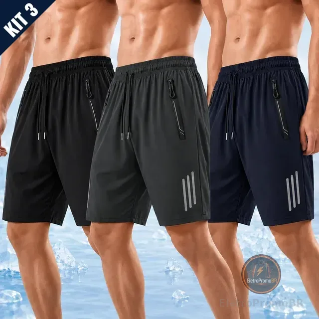 Kit 3 Bermuda Masculina Short Tactel Secagem Rápida Academia