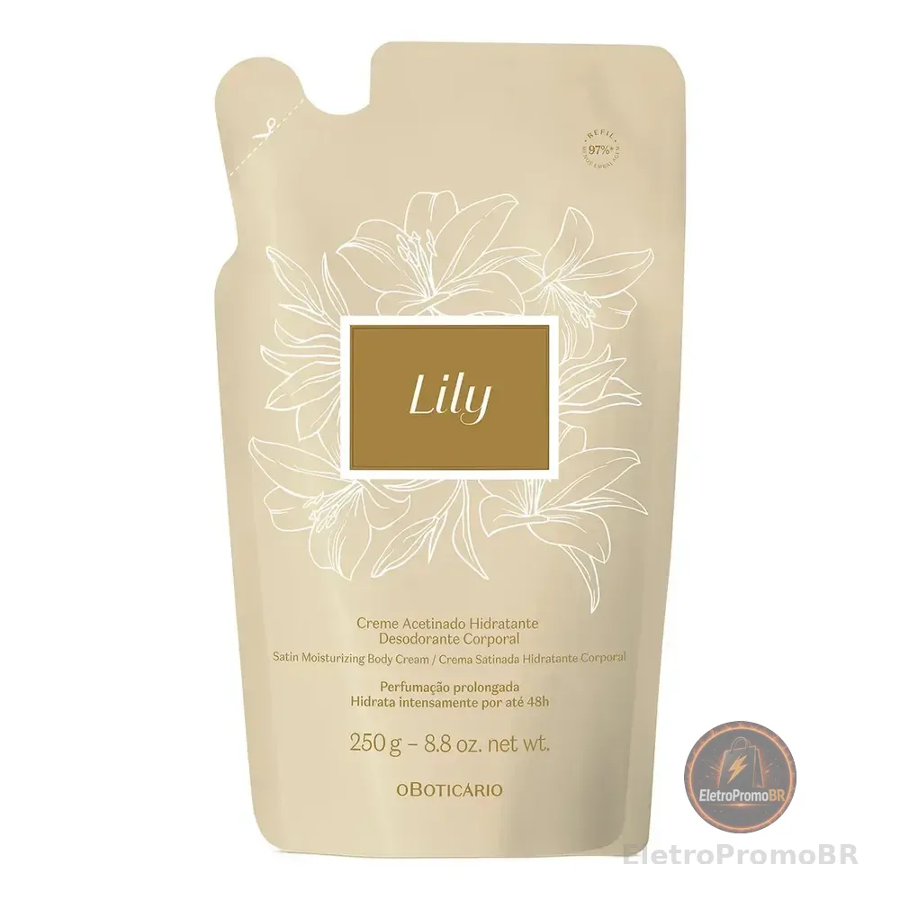 Refil Creme Acetinado Hidratante Corporal Para Pele Lily 250g Bouquet Floral