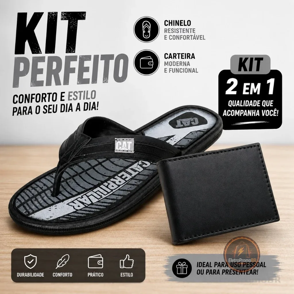 chinelo caterpillar confort de dedo anti-derrapante + carteira
