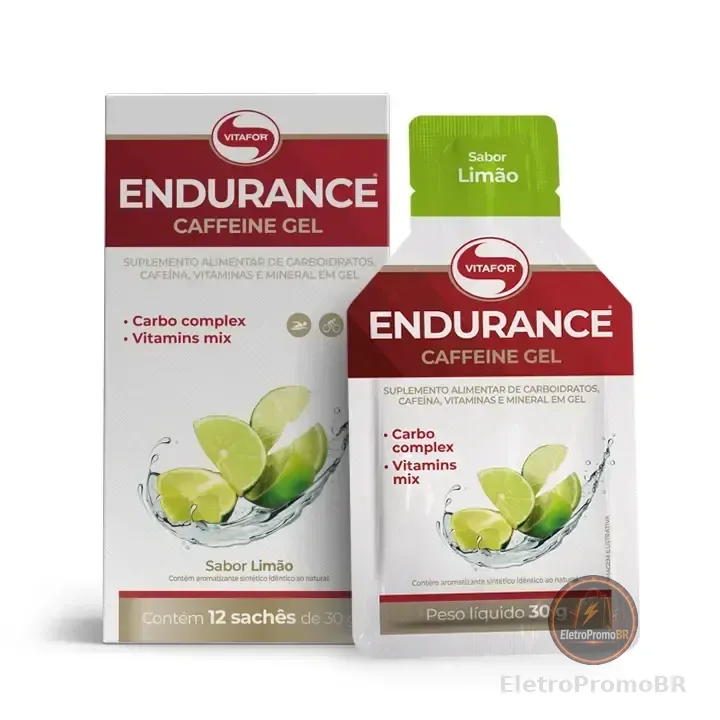 Suplemento Endurance Caffeine Gel Limão 12 Sachês Vitafor Limão