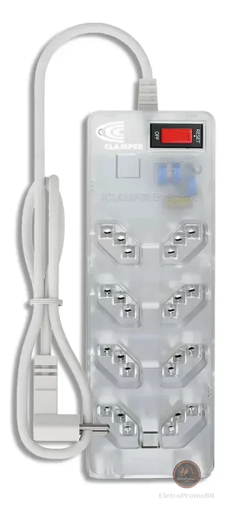 Filtro de Linha Clamper Energia 8 Tomadas Bivolt, com DPS e Proteção LCF Transparente