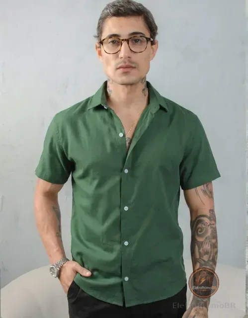 Camisa Social Masculina Gola Italiana Confortável