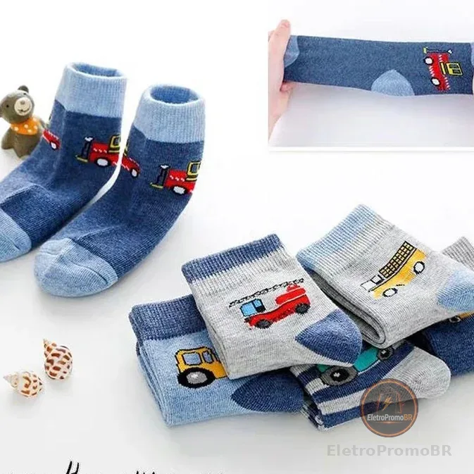 Kit 6 ou 12 Pares de Meias Infantil Masculino com Estampada Meia  Meninos