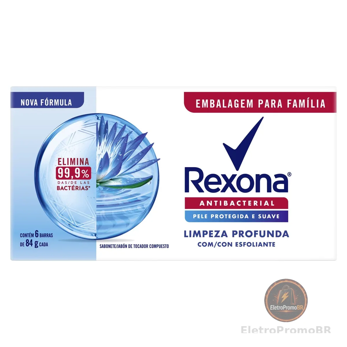 Rexona Pack Sabonete Em Barra Antibacterial Limpeza Profunda Envoltório 6 Unidades De 84G Cada Leve Mais Pague Menos
