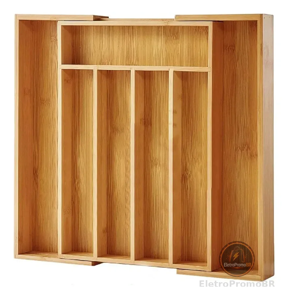 Porta Talheres Gaveta Bambu 7 Divisoria Extensivel Ajustavel