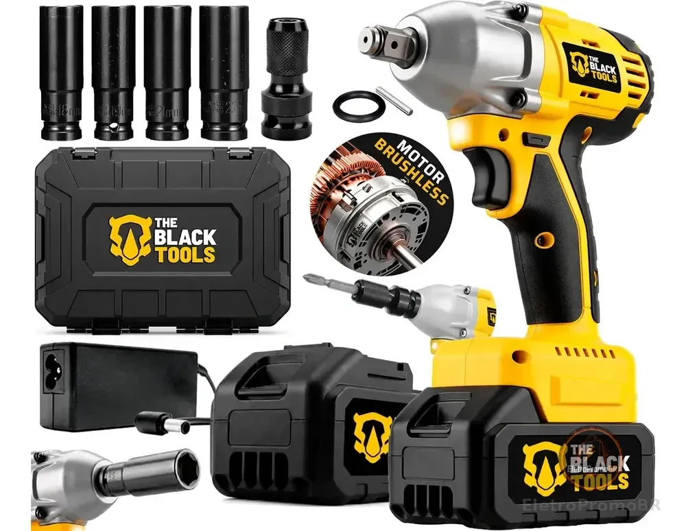 Chave De Impacto A Bateria 21V 1/2" Pol 2400 Rpm Bivolt Com Acessórios E Maleta The Black Tools
