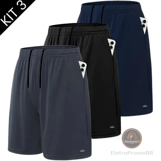 Short Bermuda Kit 3 Fitness Academia Praia Bolso Premium