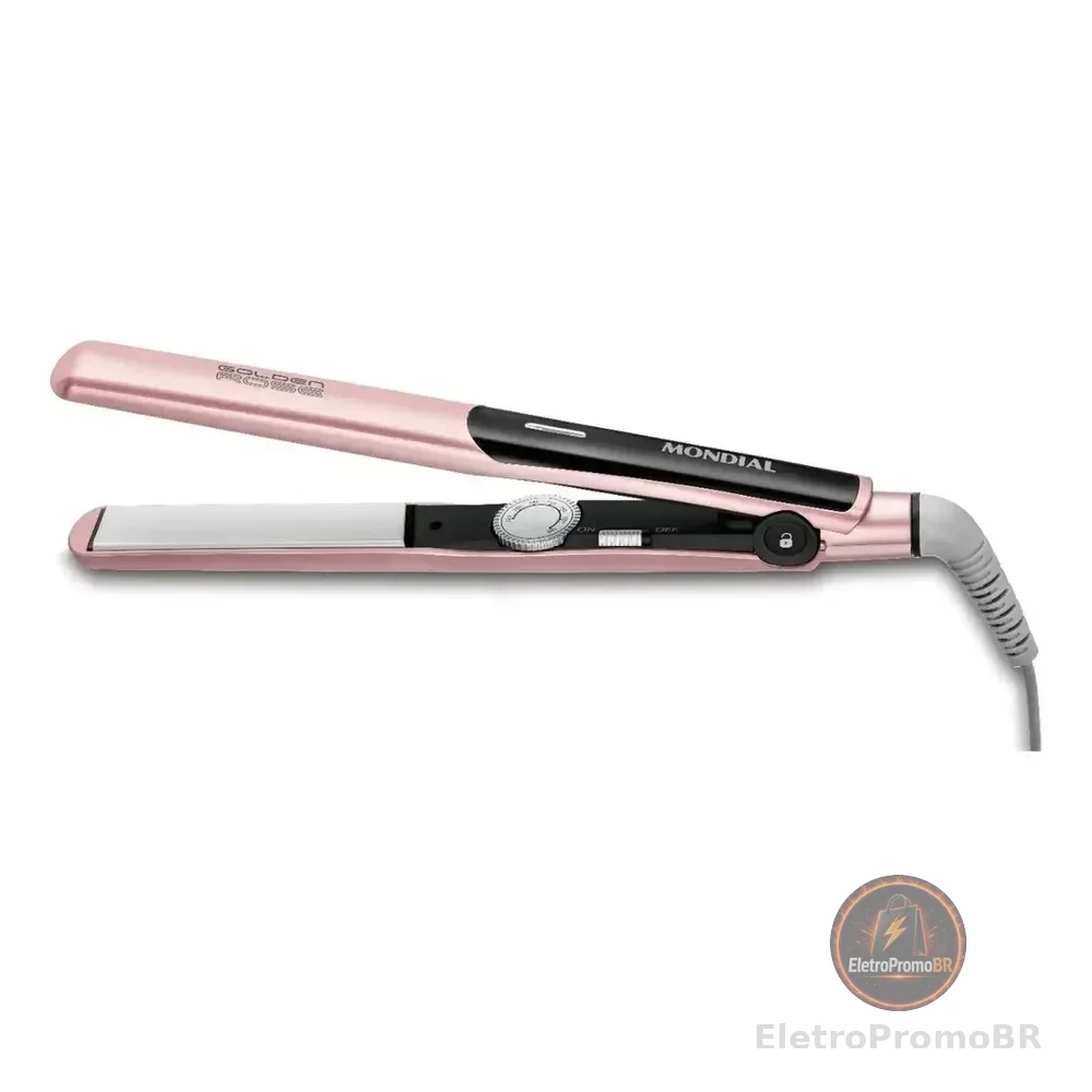 Prancha Alisadora Mondial Golden Rose/preto Bivolt P-20 Ouro Rosa/preto 127/220v