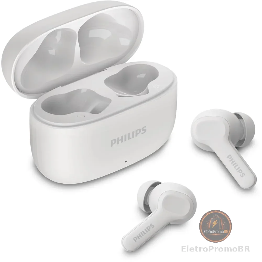 PHILIPS, Fone de Ouvido Sem Fio TWS, TAT1109WT/00, Bluetooth, Com Microfone, Até 24 horas de bateria, Branco