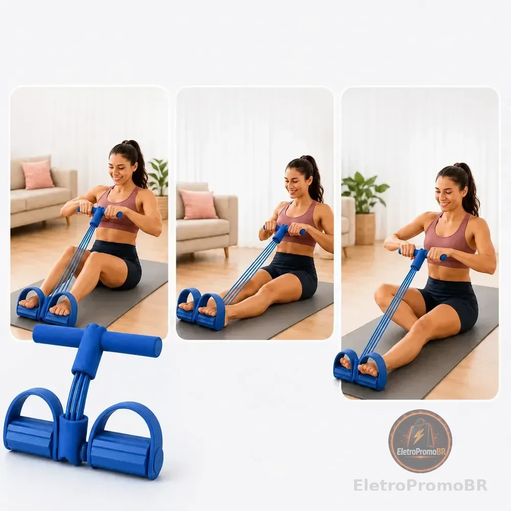 Elástico Extensor Exercícios Multifuncional Com Apoio Pés Azul