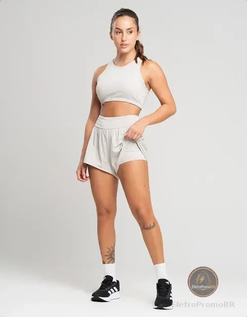 Conjunto Academia Feminino Short Com Forro Top Nadador