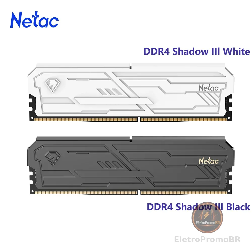 Memória Netac DDR4 Shadow Ill 3200MHz 3600MHz RAM UDIMM DDR4 8G 16G 8Gx2 16Gx2 com Dissipador de Calor de Alumínio Suporte XMP2.0 para Desktop