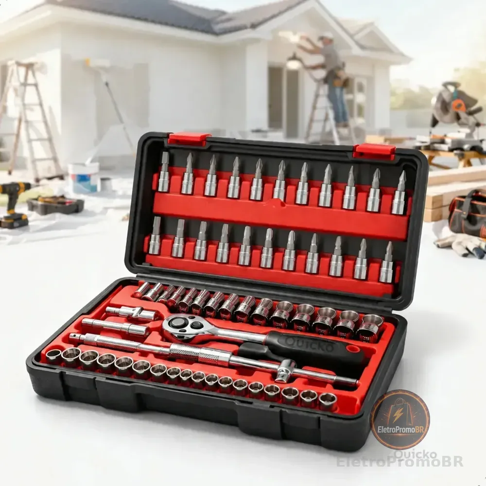 Kit Chaves Ferramentas Jogo Fenda Philips Catraca Soquete Allen 46 Peças Com Maleta Completa Manual Ideal Mecânico Manutenção Casa Carro Profissional Resistente Portátil Compacto Quicko Vermelho