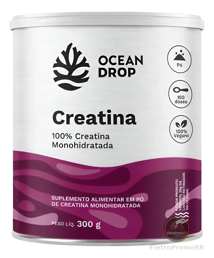 Creatina Monohidratada Ocean Drop Porção 3g Em Pó 100% Pura Creatina 300g | 50 Porções 3g