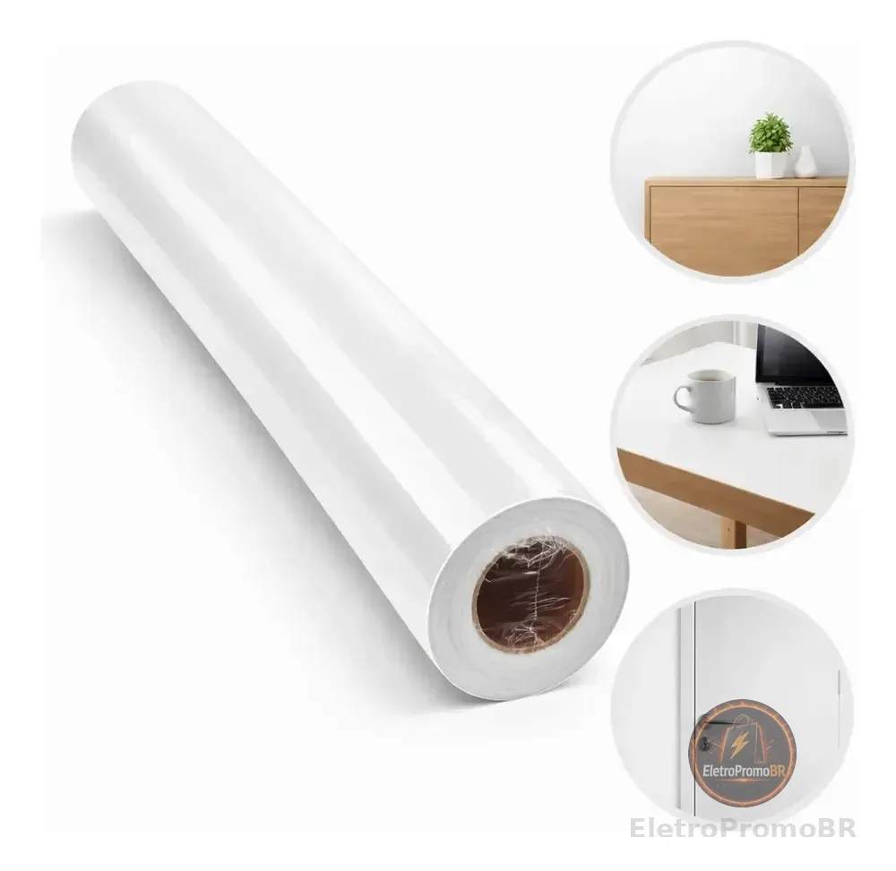 Papel Adesivo Rolo 10 Metros Envelopamento Móveis Madeira Co Branco Fosco