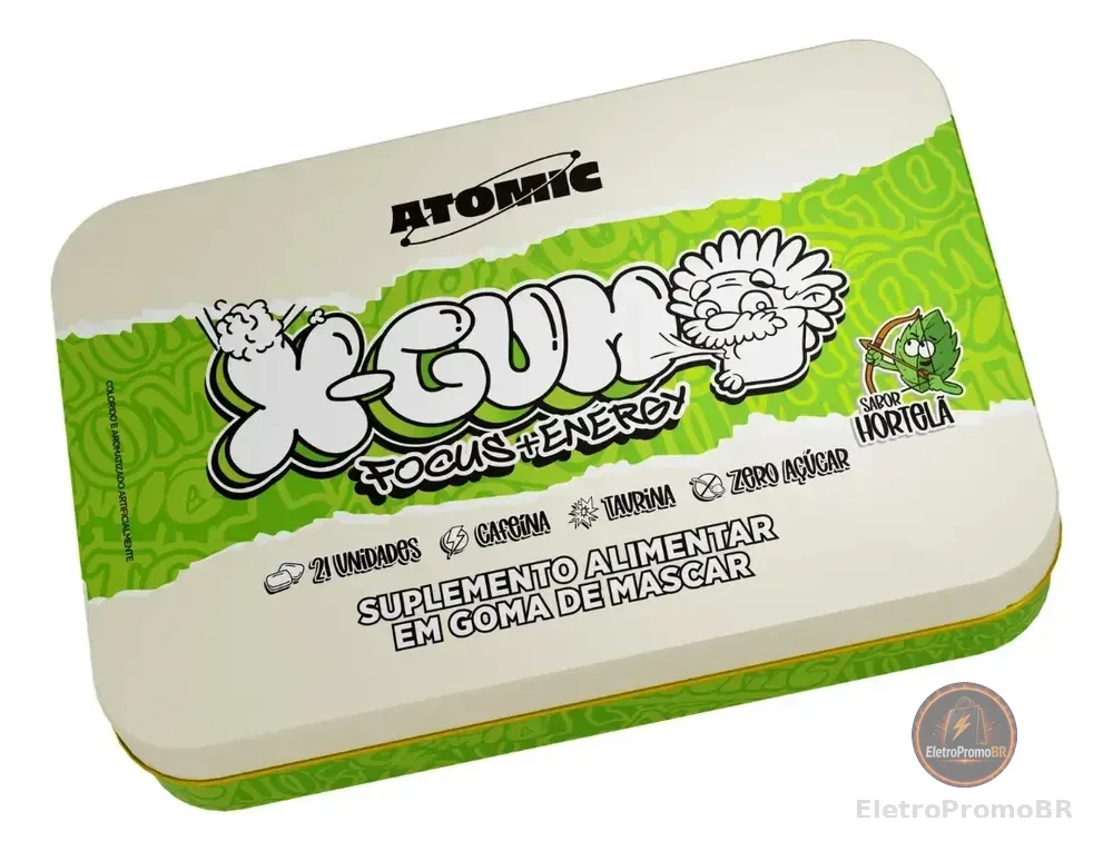 X-gum Chiclete energético Focus Energy Atomic Labs 21 Gomas Sabor Hortelã