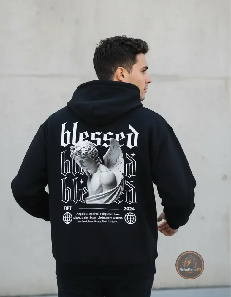 Casaco Estampado Moletom Casual Premium Original Blusa Frio M Preto Liso