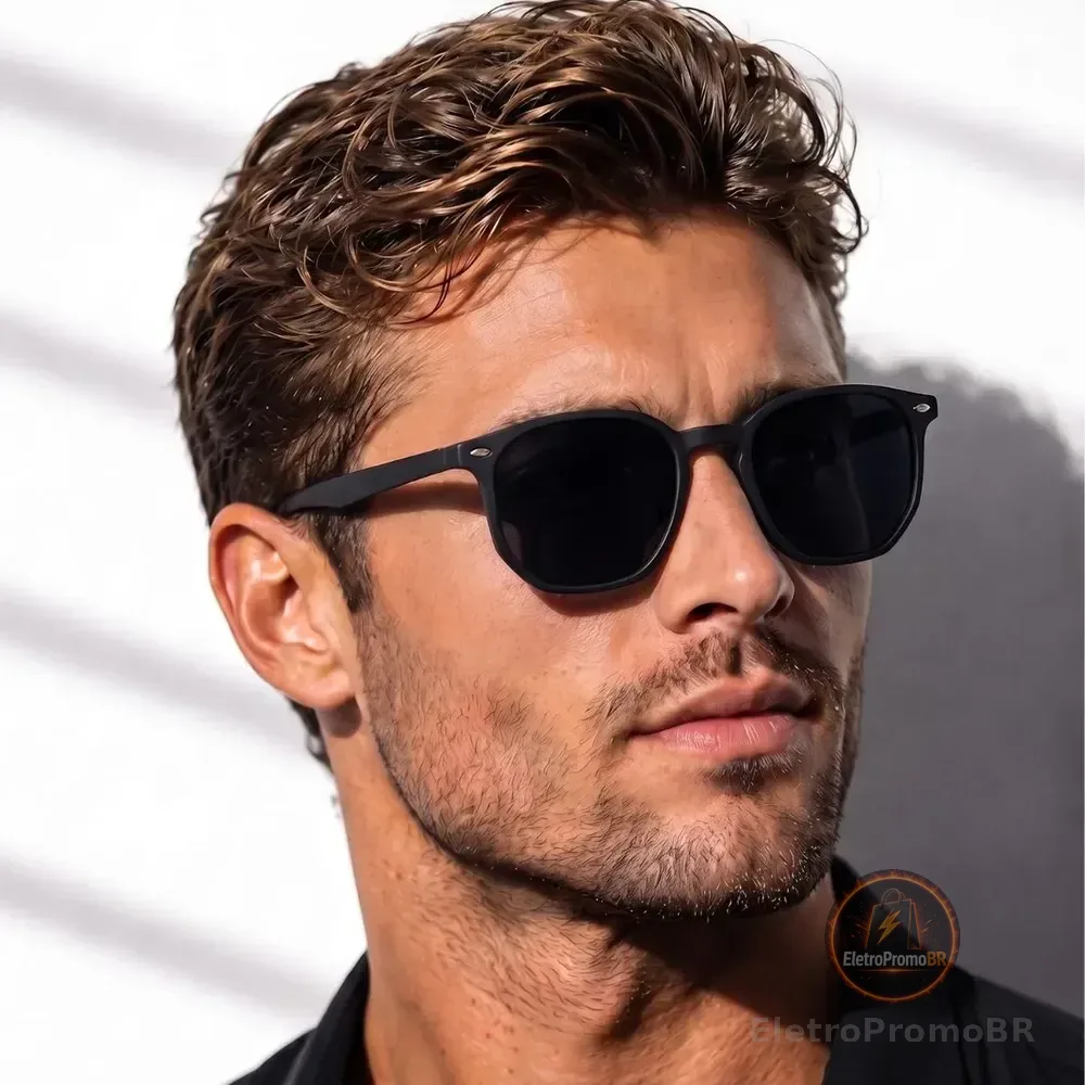Óculos De Sol Escuro Masculino Unissex Tendencia Premium Hexagonal Armação Preta/ Lente Preta (oculos Preto Masculino)