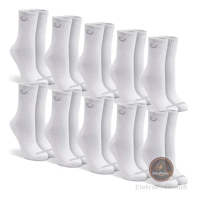 Kit Com 10 Pares De Meias Cano Alto Algodão Usee Brasil